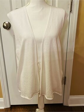 Eileen Fisher Cream Knit Vest Tie Front Organic Linen Cotton Spring Boohoo. L